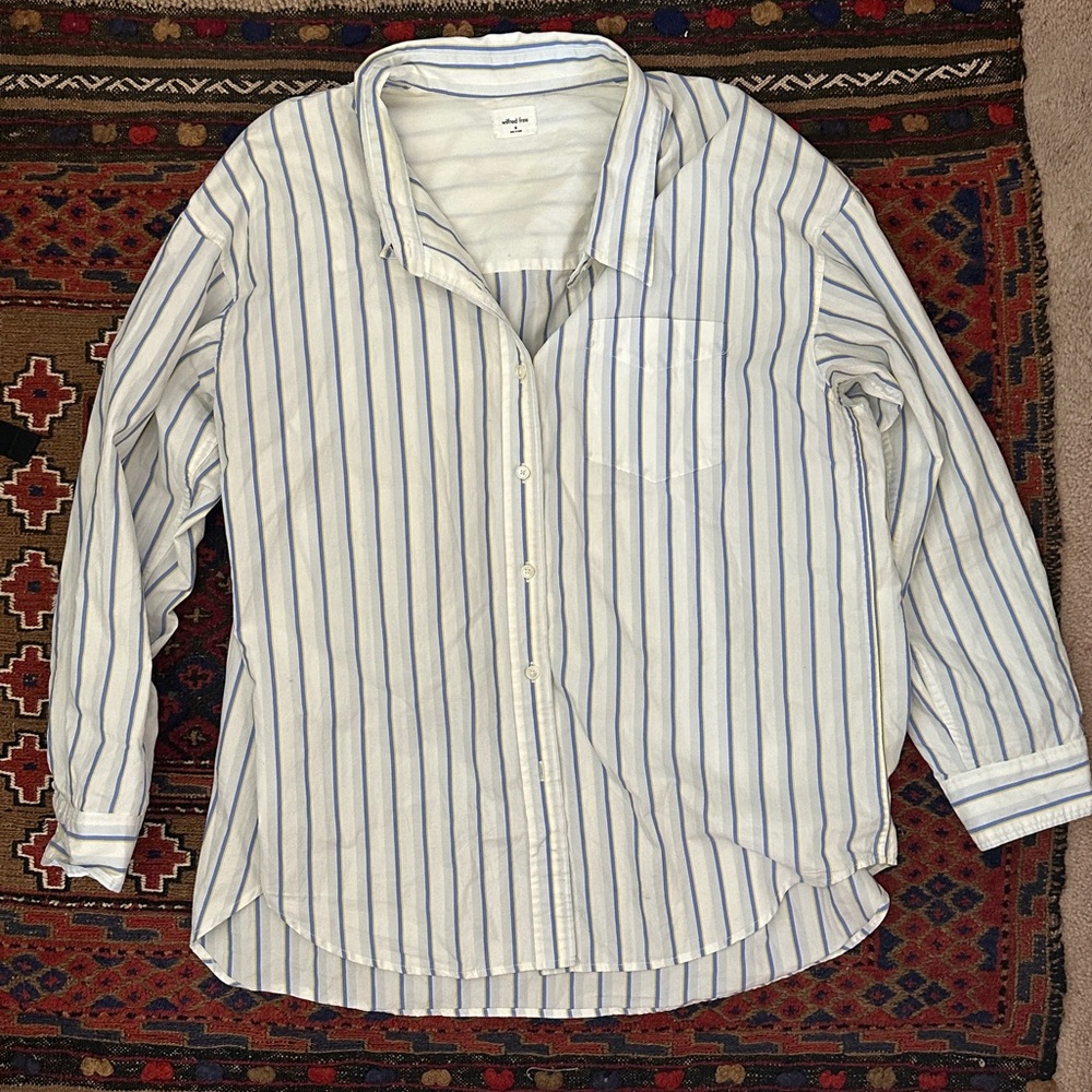 Wilfred White and Blue Striped Casual Shirt